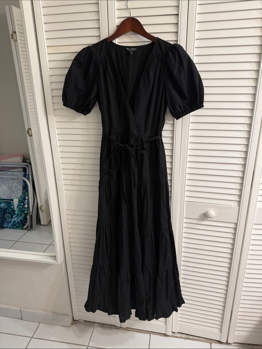 Miss Selfridge Black Maxi Dress with Puff Sleeves and Tie Waist